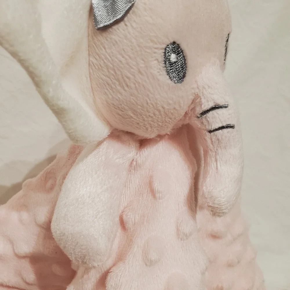 SL Home Pink Minky Dot Elephant Baby Plush Lovey Security Blanket Gray Bow‎